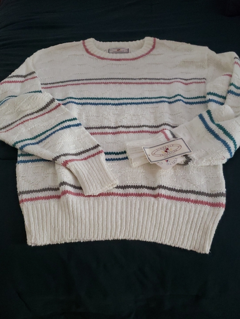 NWT'Collection Knit Sweater with Pink, Gray & Teal Stripes